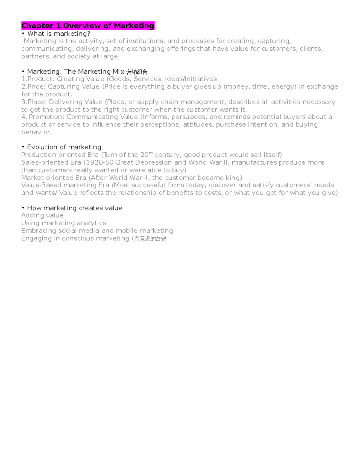 Midterm review - marketing - Chapter 1 Overview of Marketing • What is ...
