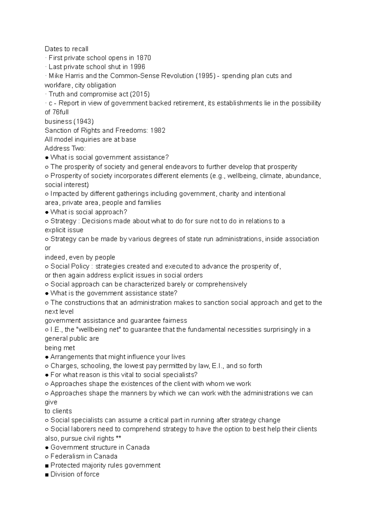 Social work final study guide - Dates to recall · First private school ...