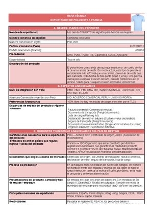 Trabajo Final - Funda de Negocios - FICHA TÉCNICA EXPORTACION DE POLOSHIRT  A FRANCIA A. - Studocu