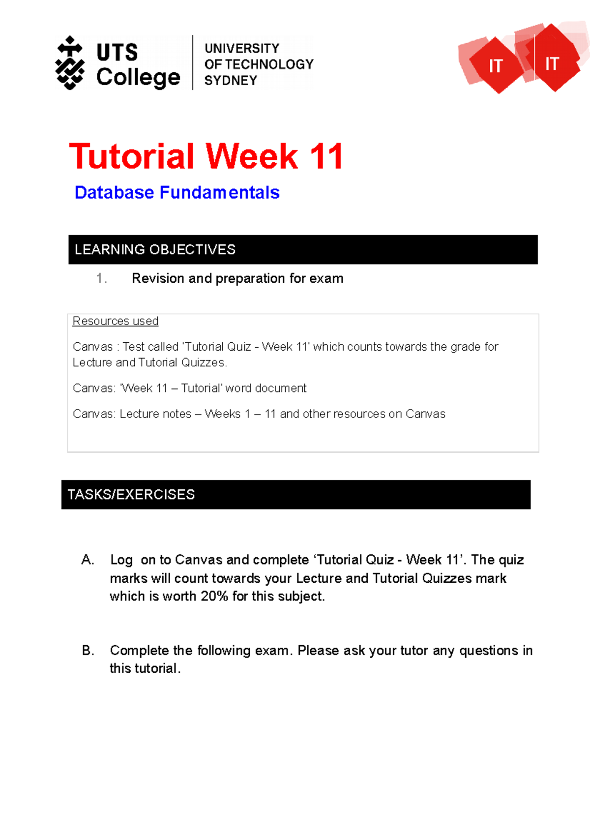 Week 11 - Tutorial - no eefei odjowdjpwd sdnpqwnwp - Tutorial Week 11 ...