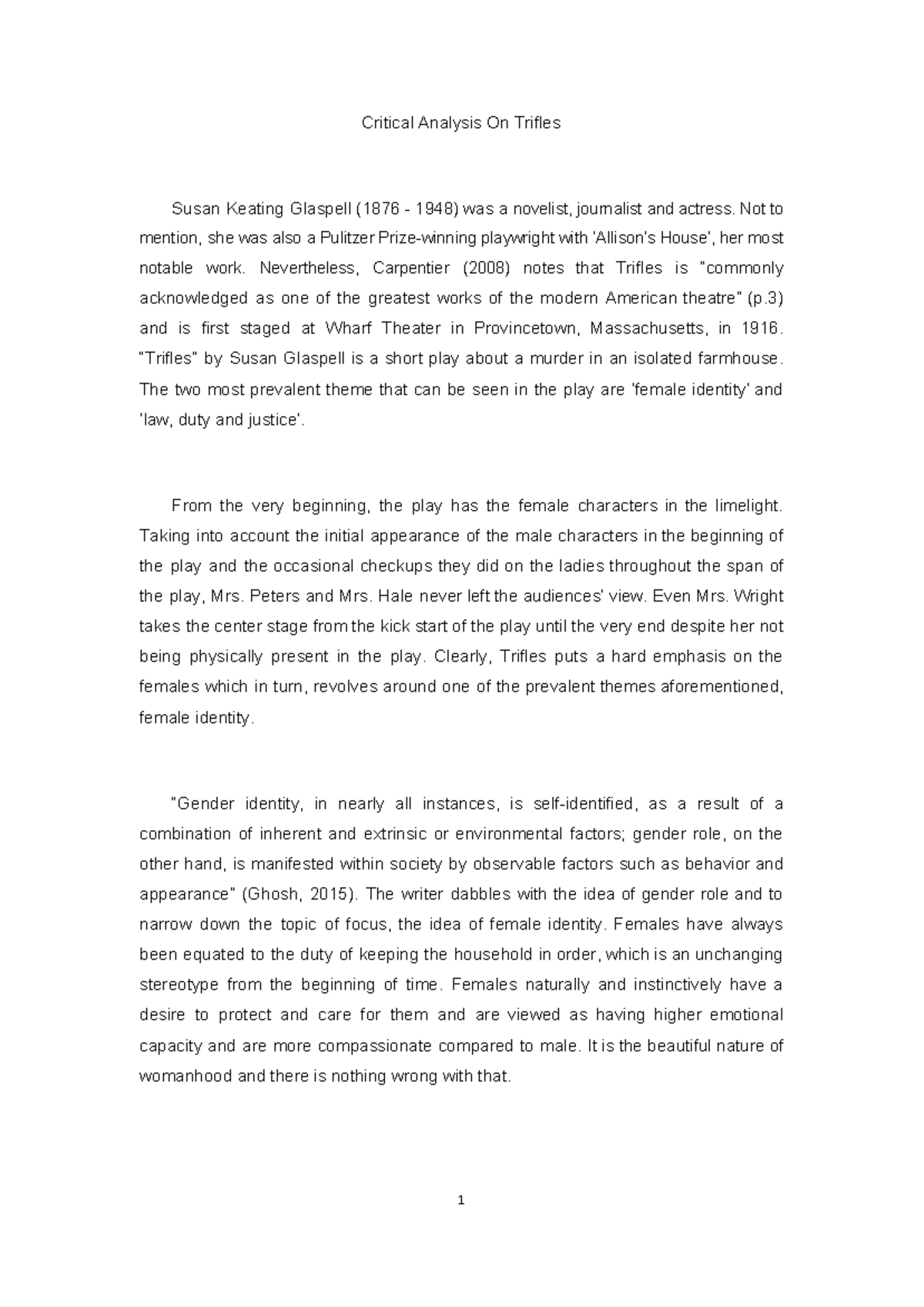 432723084 Critical Analysis on Trifles Critical Analysis On Trifles