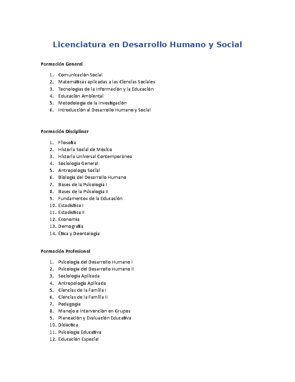 Licenciatura En Desarrollo Humano Y Social Licenciatura En Desarrollo