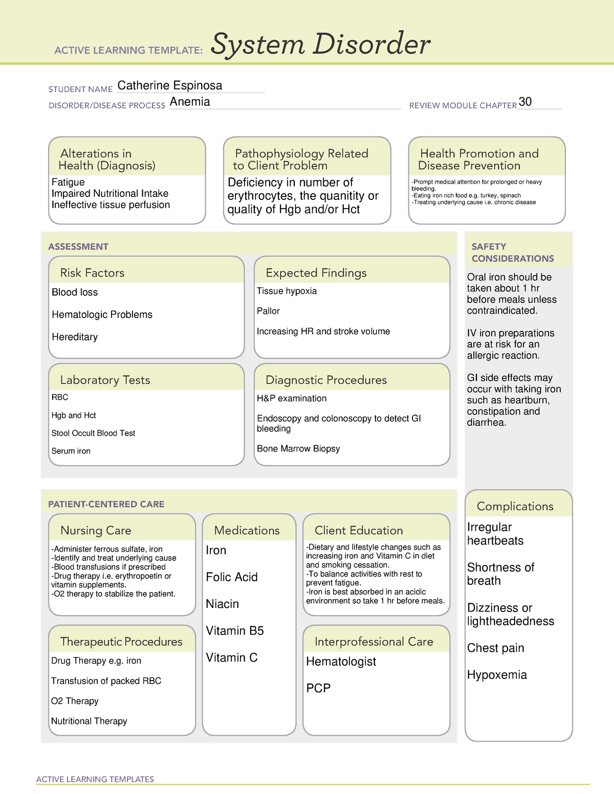 Iron Deficiency Anemia System Disorder Template