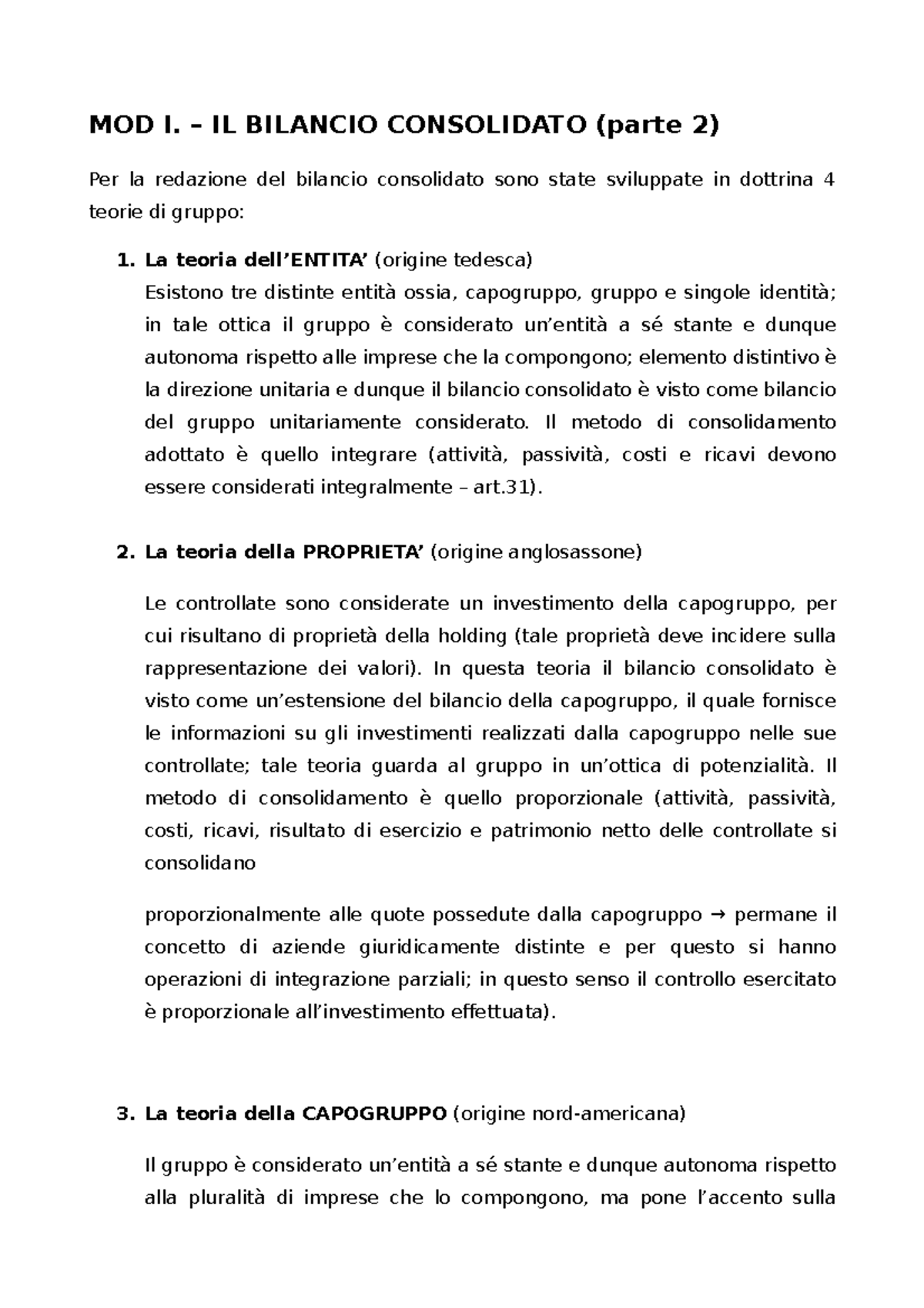 MODULO 1 Parte 2 - MOD I. – IL BILANCIO CONSOLIDATO (parte 2) Per La ...