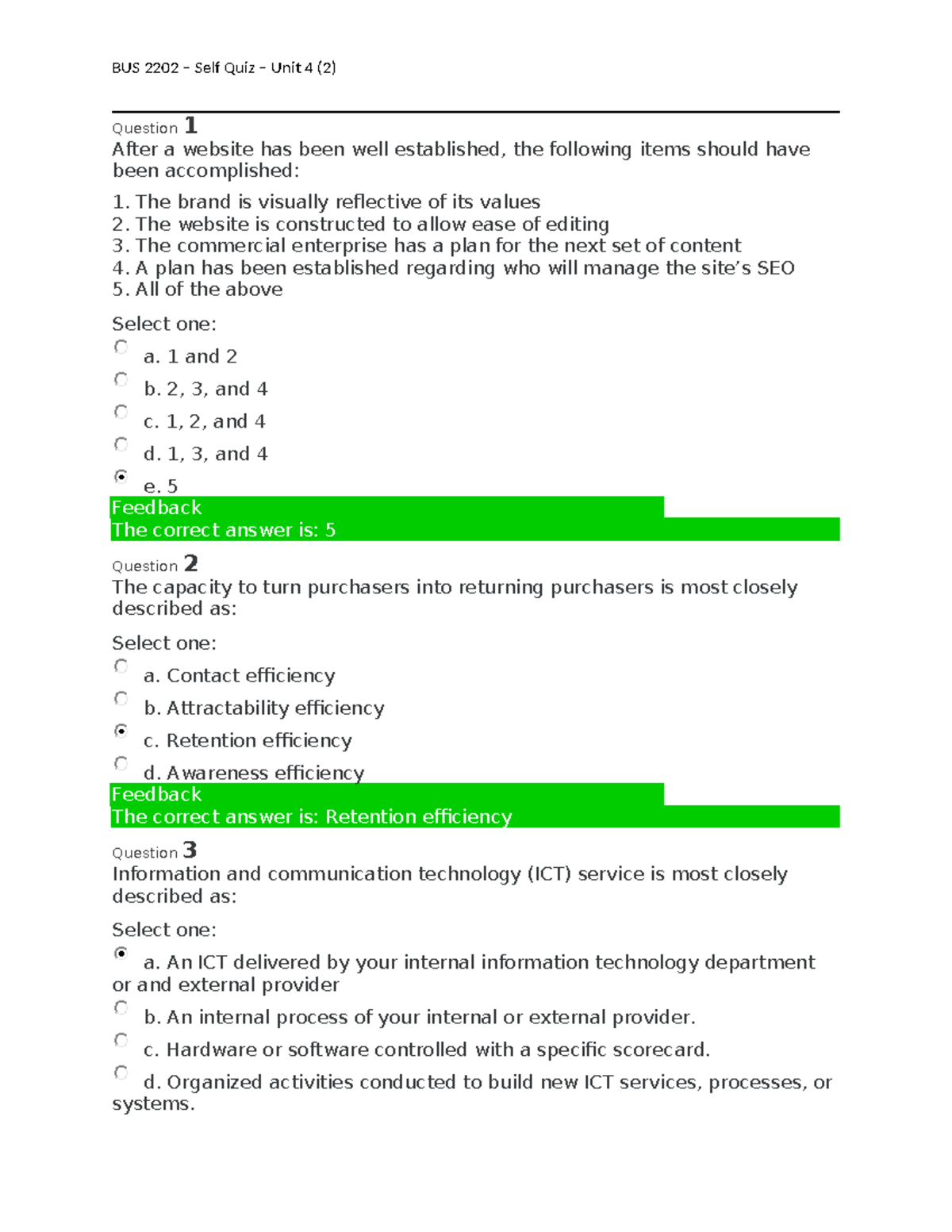 BUS 2202 – Self Quiz – Unit 4 - BUS 2202 – Self Quiz – Unit 4 (2 ...
