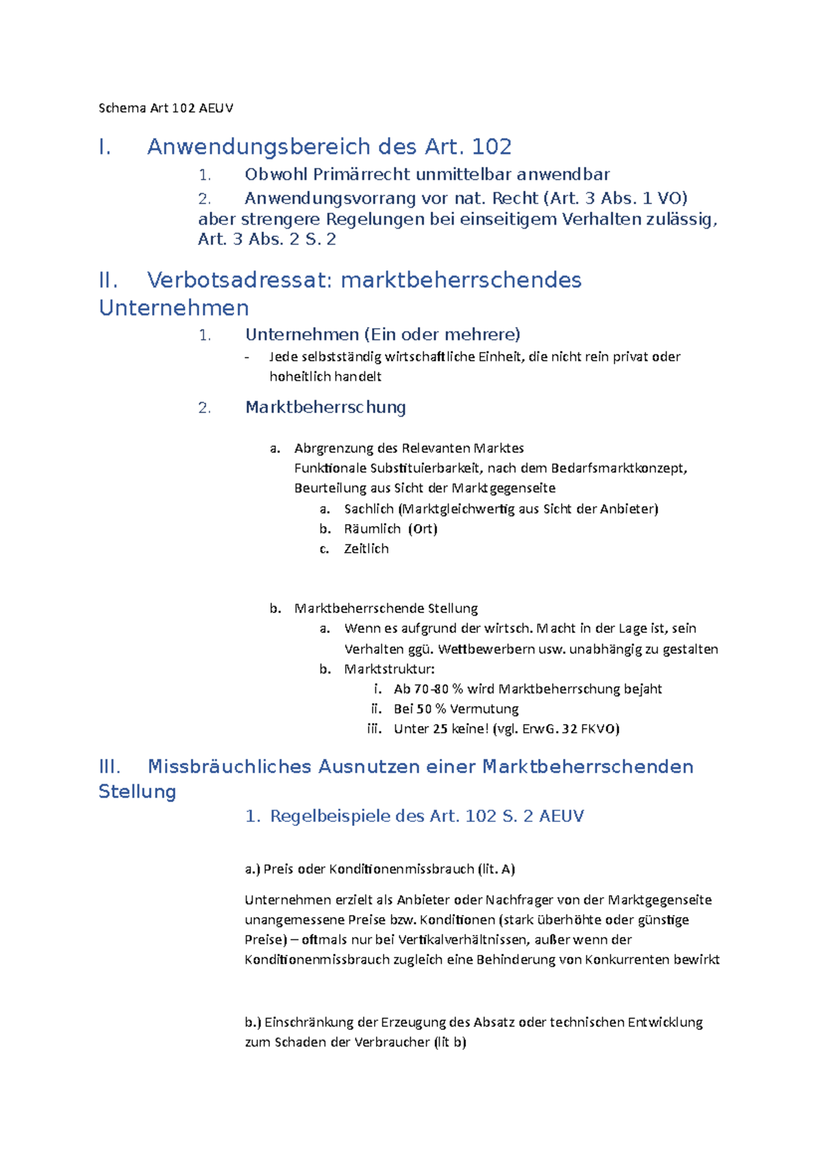 Schema Art 102 AEUV - Schema Art 102 AEUV I. Anwendungsbereich Des Art ...