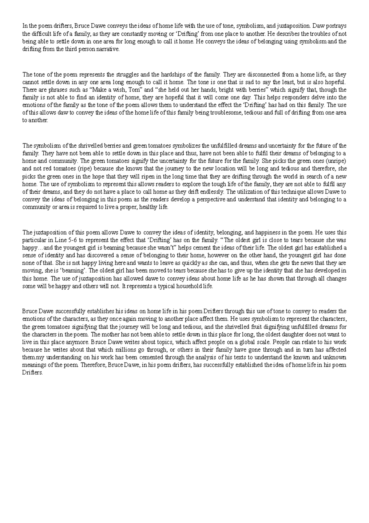 Drifters - Exrended Response - In the poem drifters, Bruce Dawe conveys ...