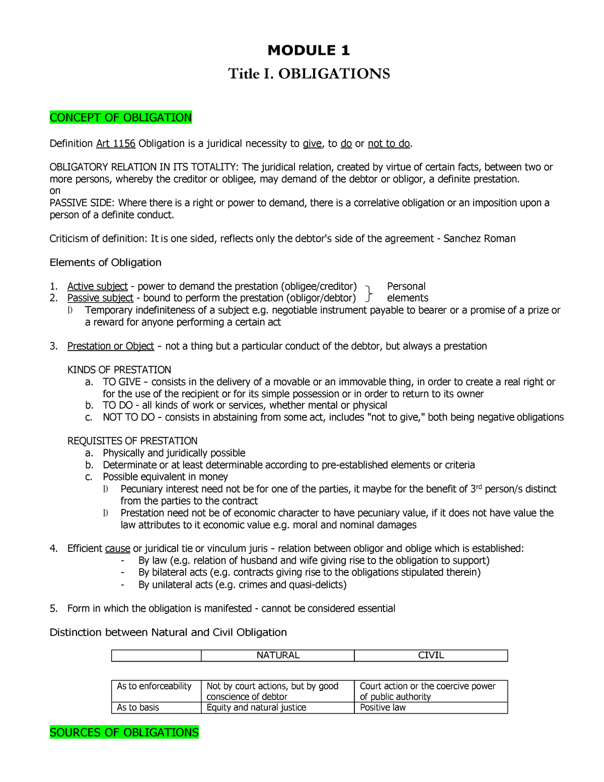 Laws On Obligations And Contracts - Module 1 - MODULE 1 Title I ...