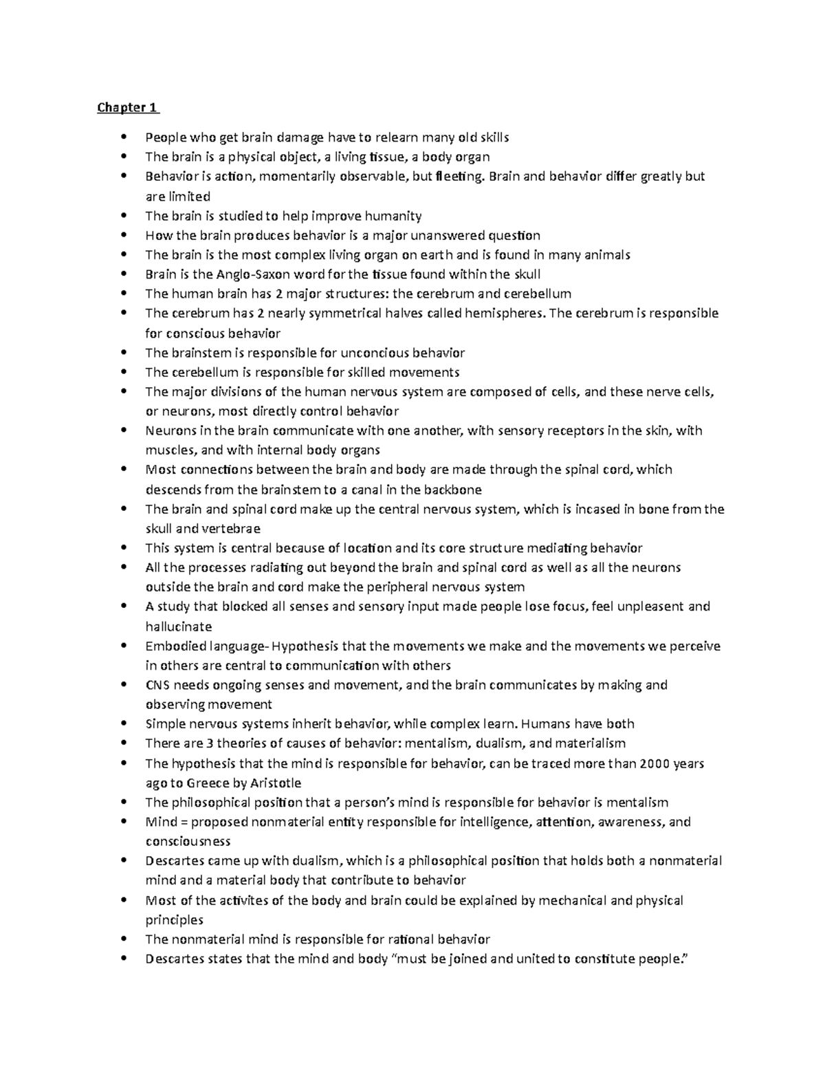Notes for Science class - Chapter 1 People who get brain damage have to ...