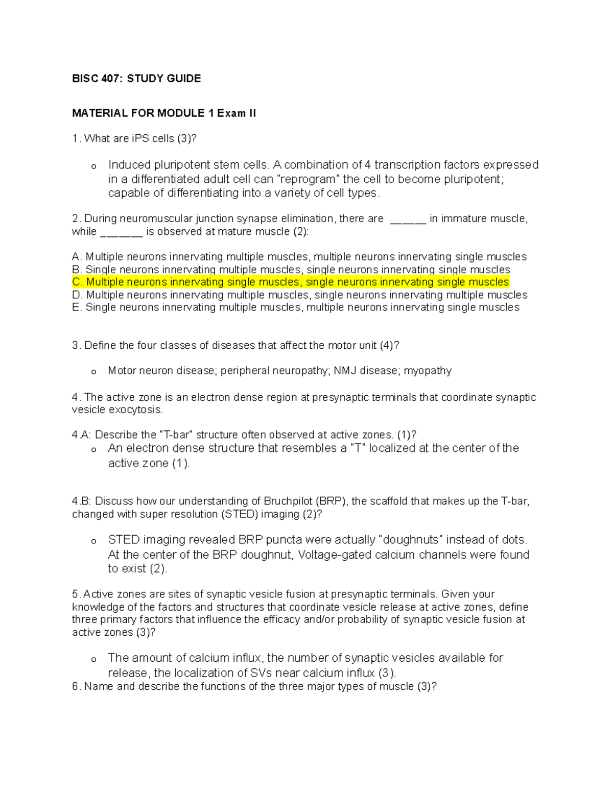Exam 2 study guide - BISC 407: STUDY GUIDE MATERIAL FOR MODULE 1 Exam ...