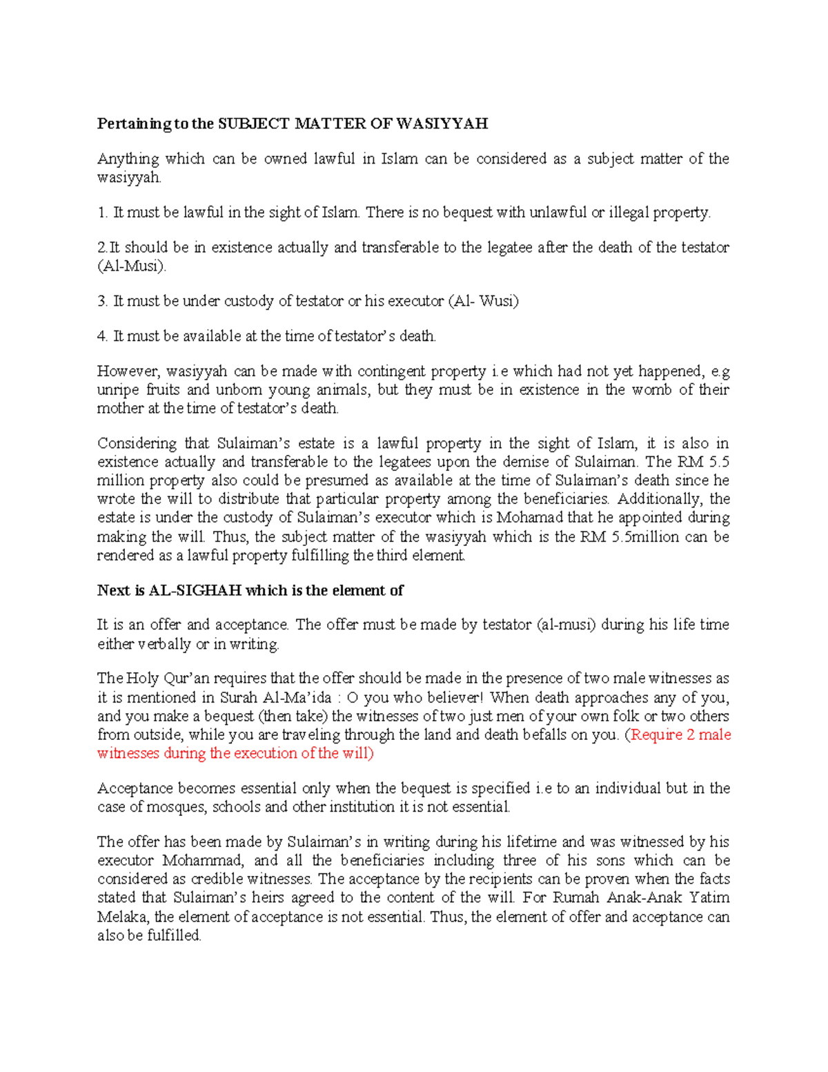 Wasiyyah AND AL- Sighah - Pertaining to the SUBJECT MATTER OF WASIYYAH ...