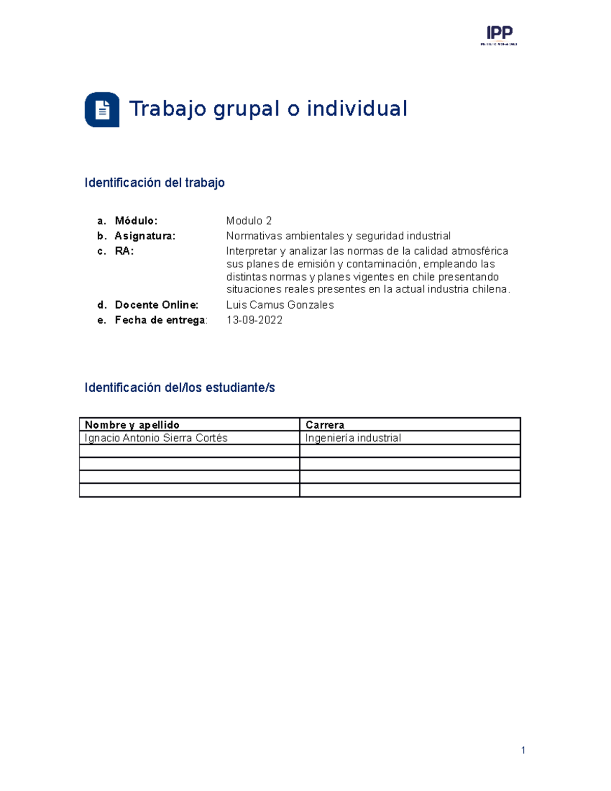 Trabajo M2 Normativas - Trabajo Grupal O Individual Identificación Del ...