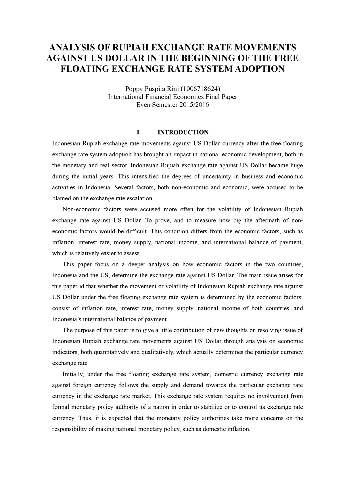 Seminar Assignments - Analysis Of Rupiah Exchange Rate Movements ...