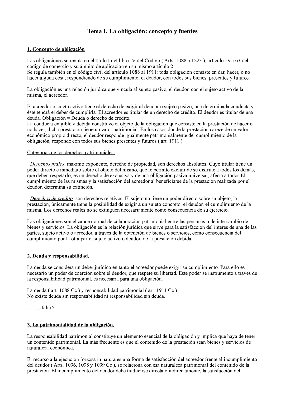 Obligaciones Tema 1 Tema I La Obligación Concepto Y Fuentes Concepto De Obligación Las 1391