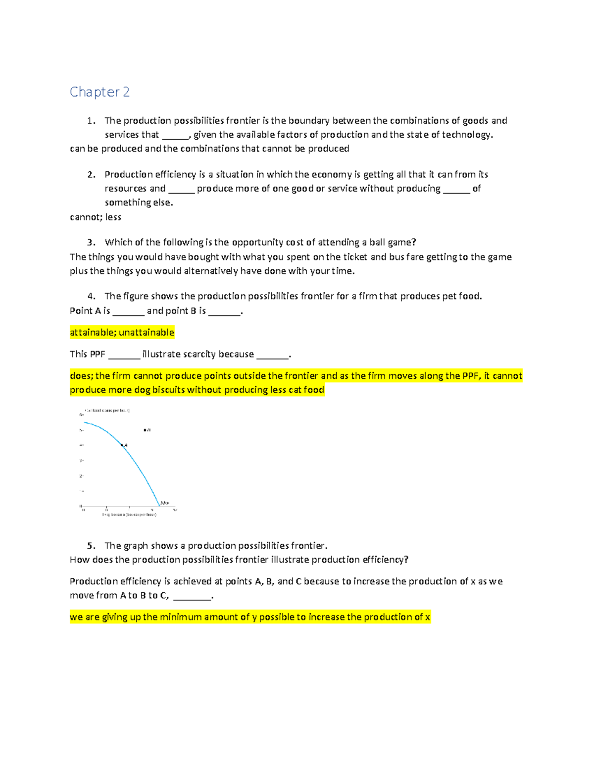 Chapter 2-1 - Chapter 2 The production possibilities frontier is the ...