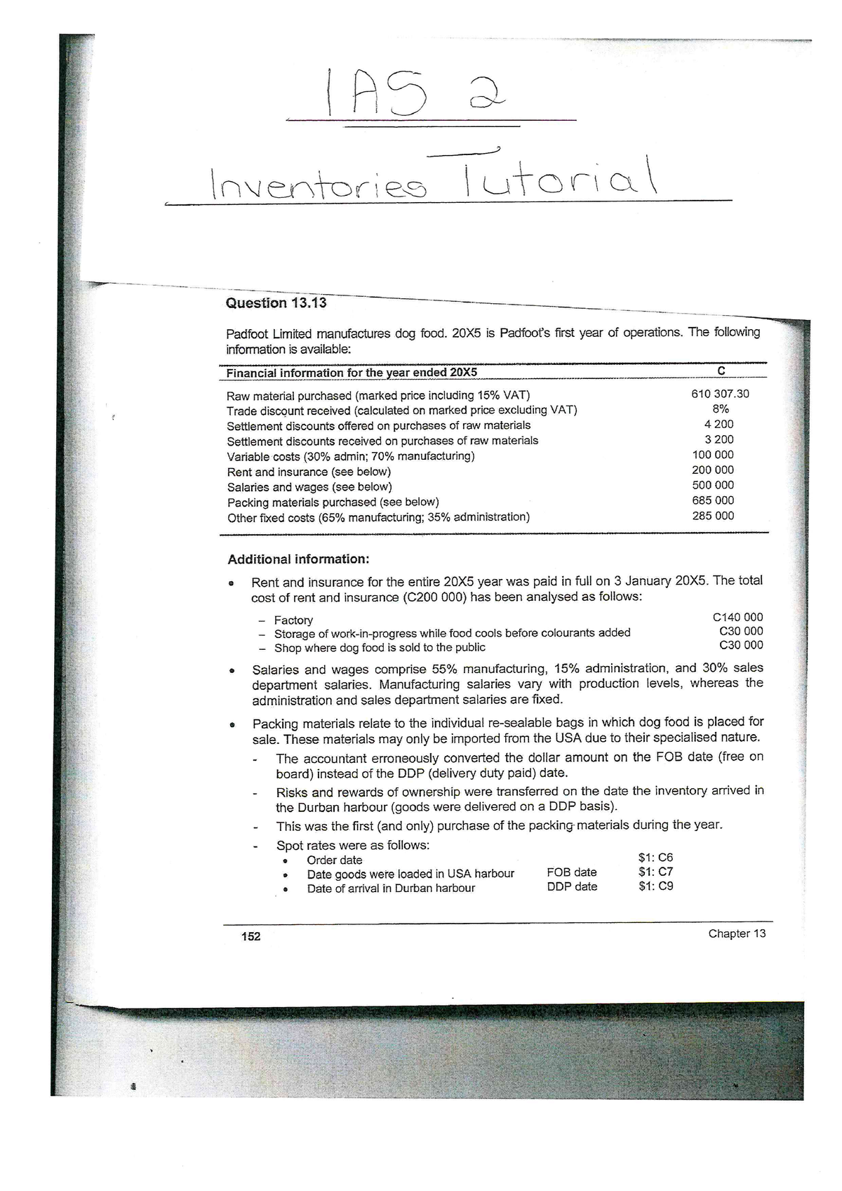 Tutorial Question - IAS 2 Inventories - Financial Accounting - Studocu