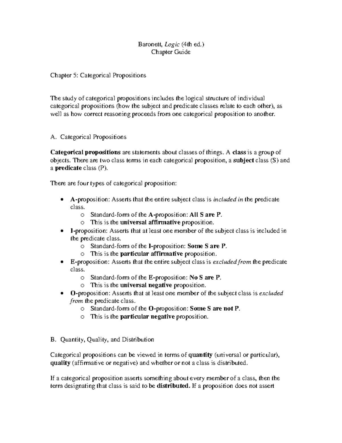 Chapter 5 notes 1 - Baronett, Logic (4th ed.) Chapter Guide Chapter 5 ...