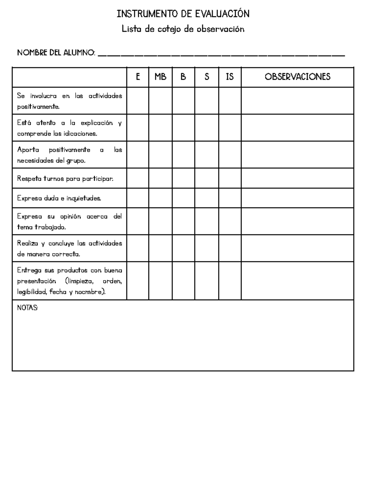 Lista DE Cotejo ObservacióN Directa - INSTRUMENTO DE EVALUACIÓN Lista ...