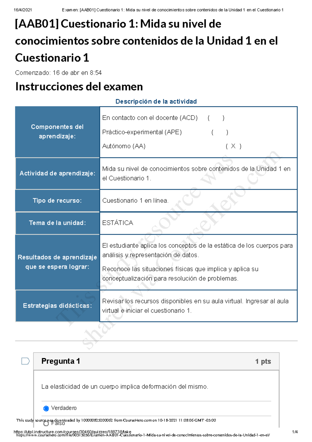 Examen AAB01 Cuestionario 1 Mida Su Nivel De Conocimientos Sobre ...