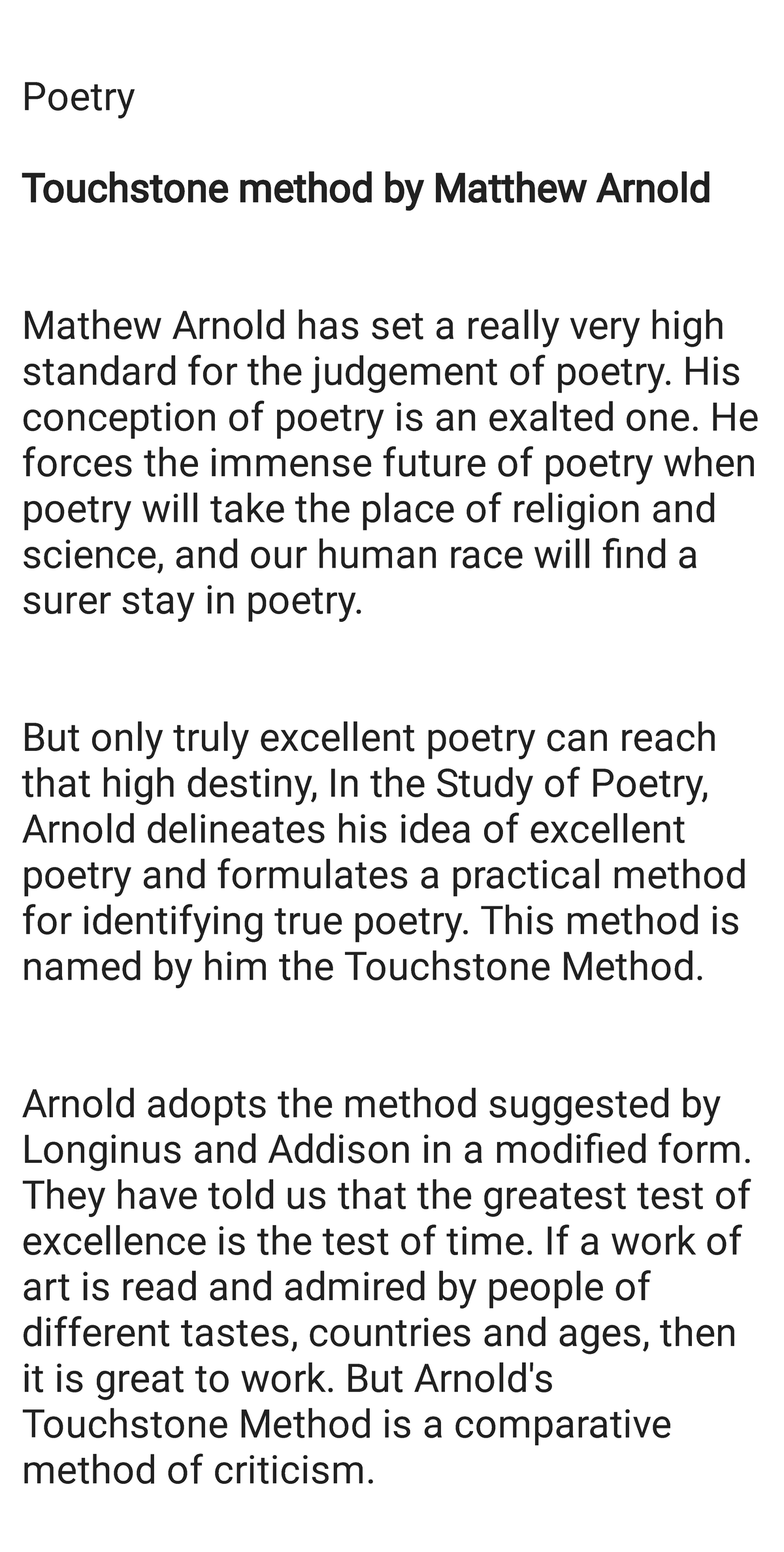 write an essay on arnold's touchstone method