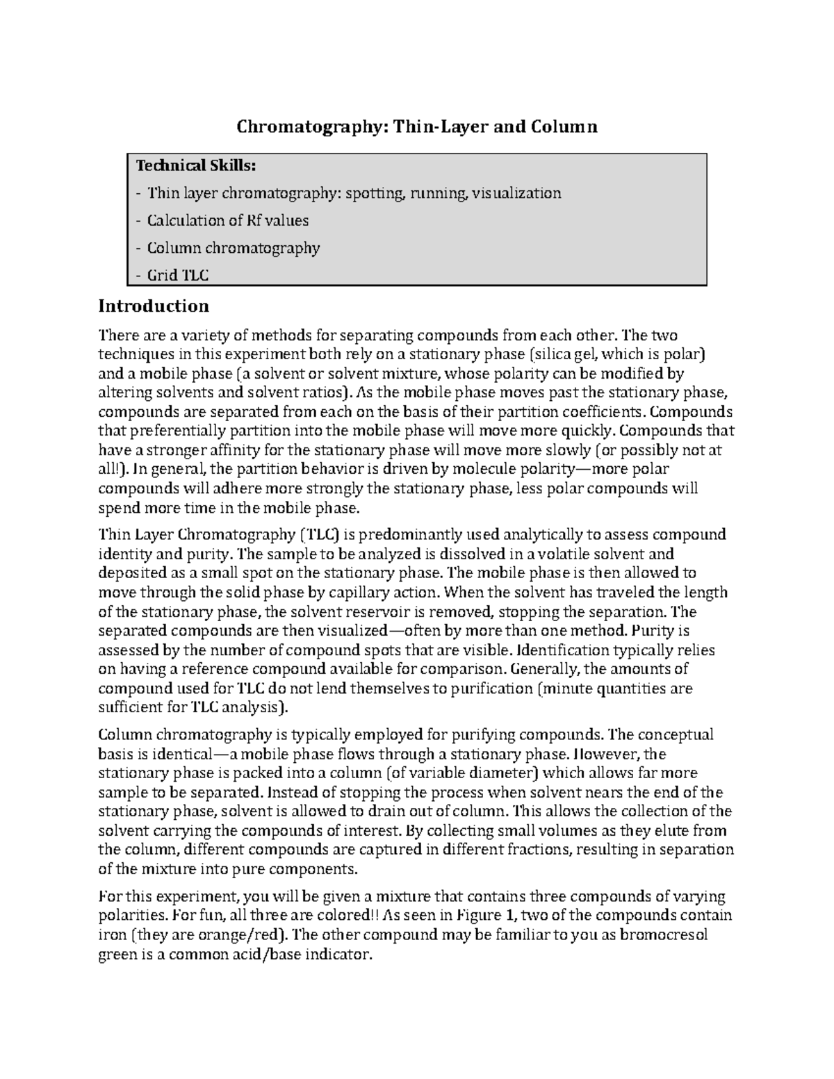 E2 E3 TLC Col Chrom Chromatography ThinLayer and Column Technical