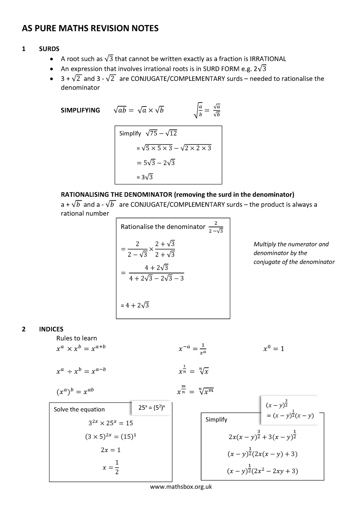 AS PURE Maths Revision Notes- Revision Materials - AS PURE MATHS ...