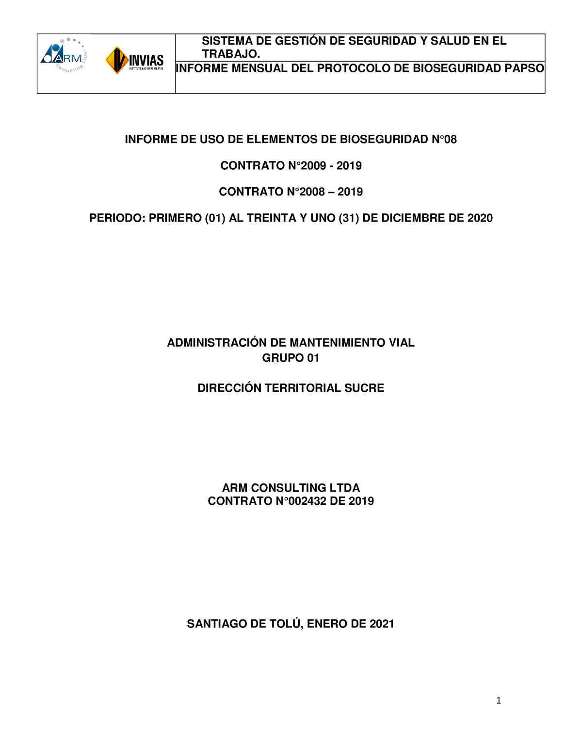 Informe DE Bioseguridad N°8 Diciembre - TRABAJO. INFORME MENSUAL DEL ...