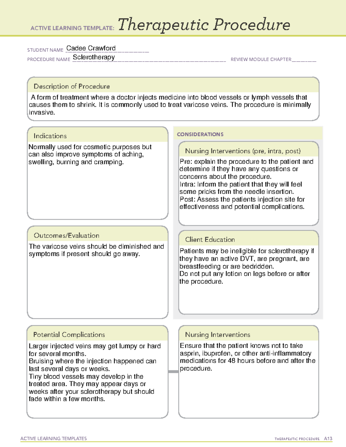 Sclerotherapy 617 - ATI - ACTIVE LEARNING TEMPLATES THERAPEUTIC ...