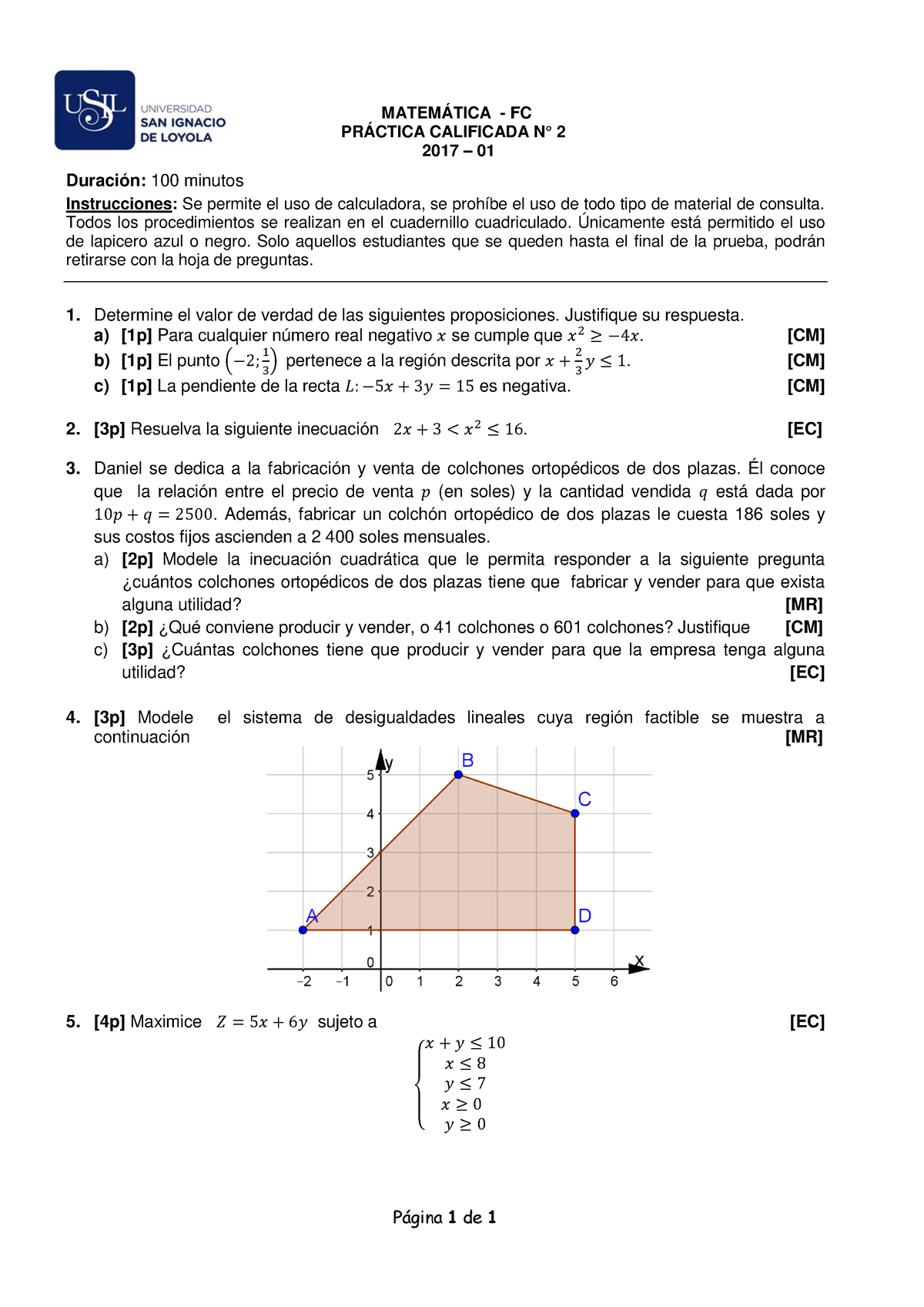 Practica 2-2017-1 - Página 1 De 1 MATEMÁTICA - FC PRÁCTICA CALIFICADA N ...