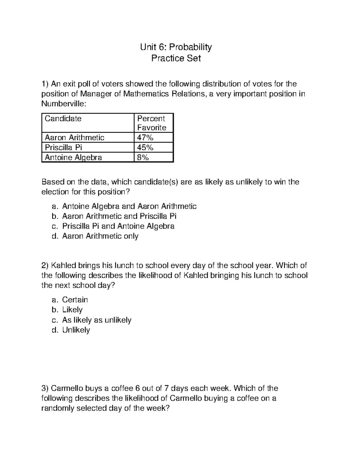 D127 128 Unit 6 Practice Set - Unit 6: Probability Practice Set An Exit ...