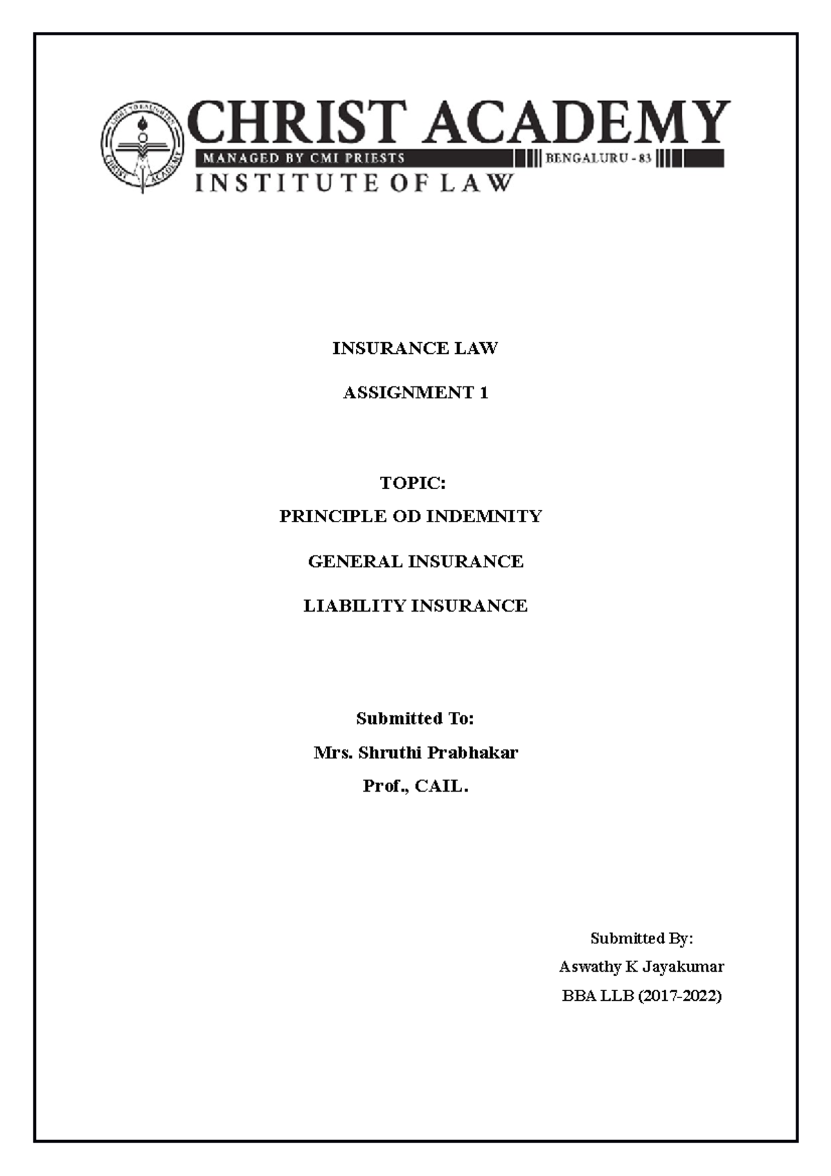 insurance law assignment topics