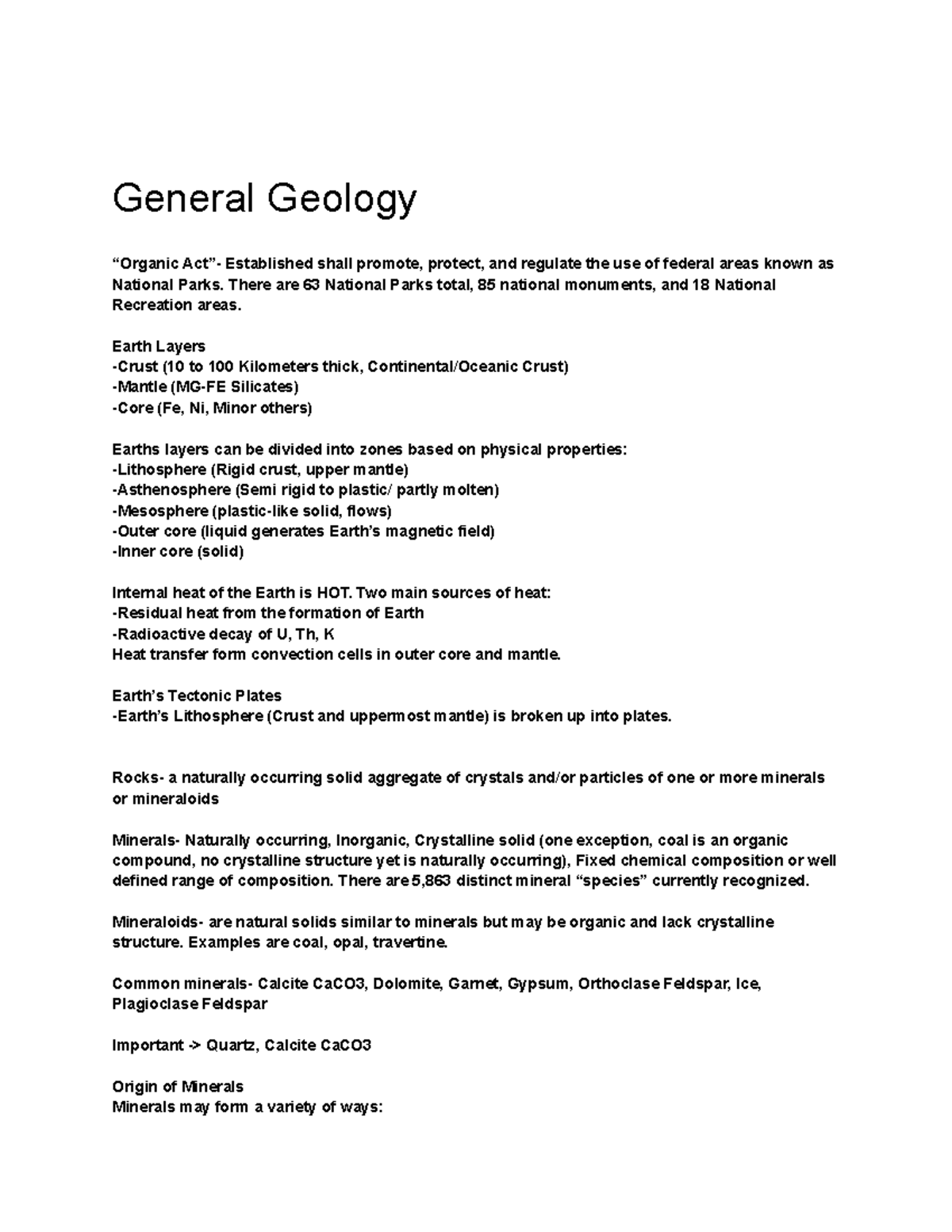 General Geology Notes 2 - General Geology “Organic Act”- Established ...