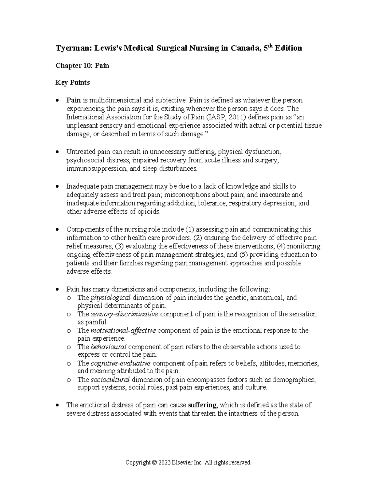 Chapter 010 Pain - key points from textbook - Tyerman: Lewis's Medical ...