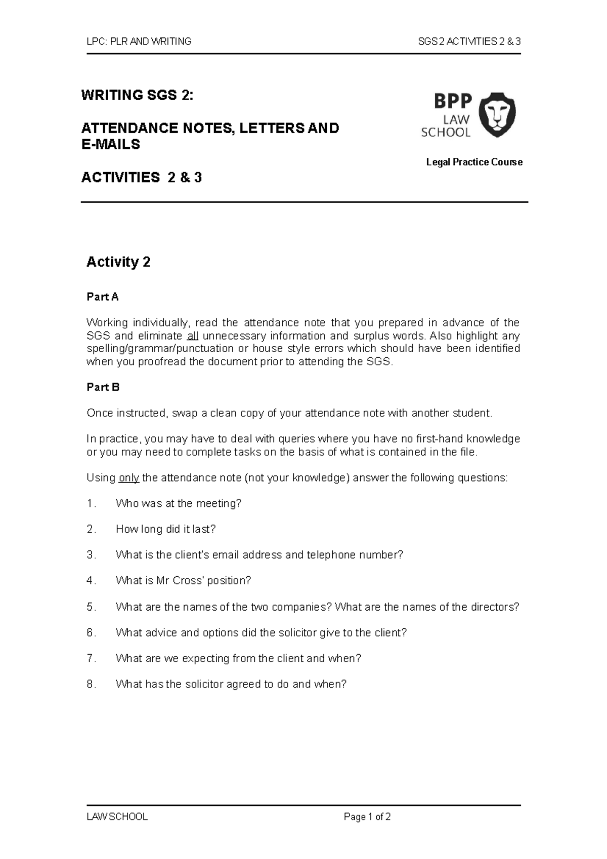 Writing SGS 2 Activities 2 and 3 22-23 - LPC: PLR AND WRITING SGS 2 ...