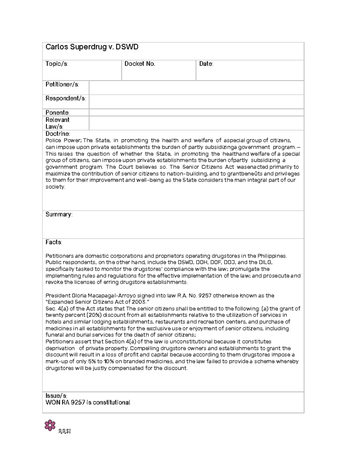 MD Midterms Cases L2 - draft. - Carlos Superdrug v. DSWD Topic/s ...