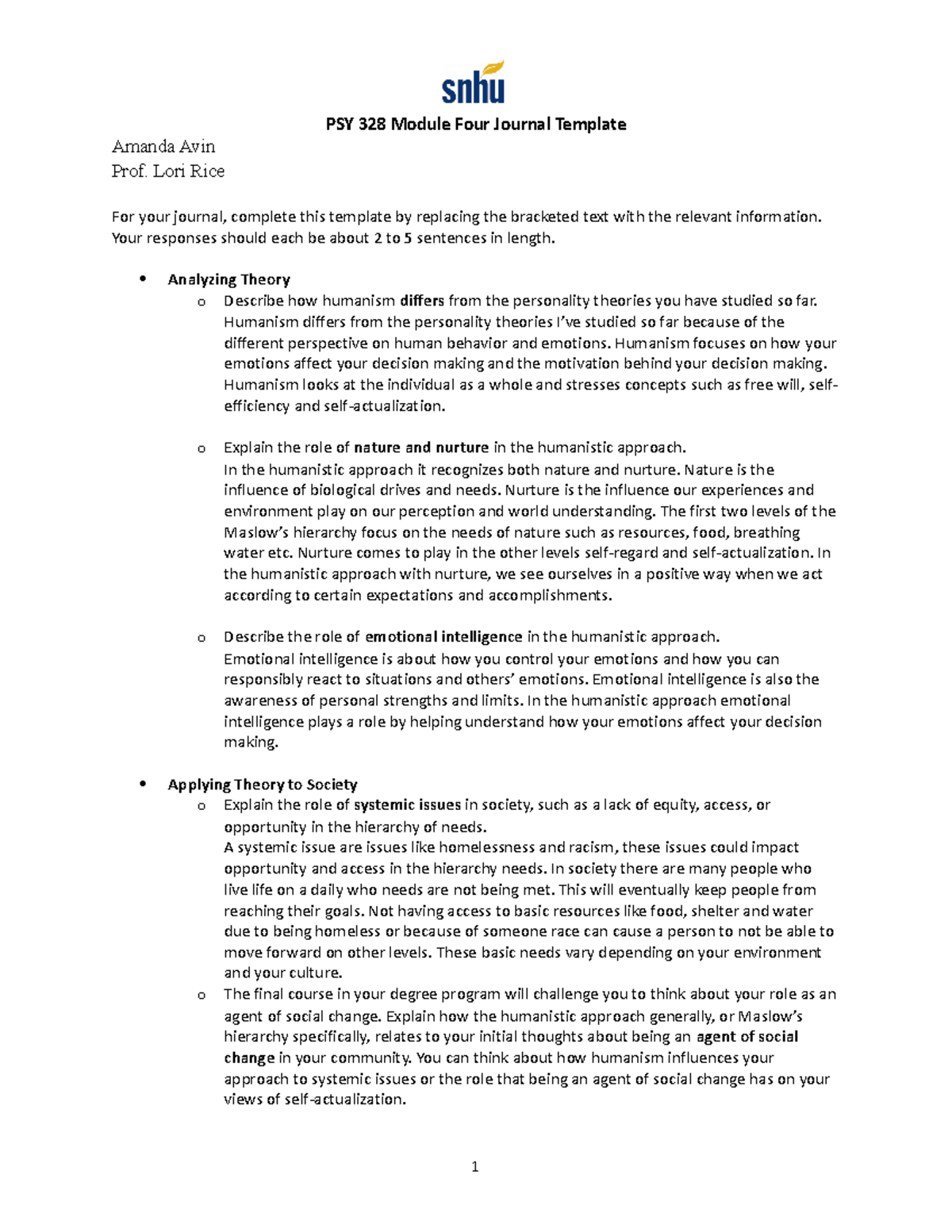 PSY 328 Module Four Journal Template - PSY 328 Module Four Journal ...