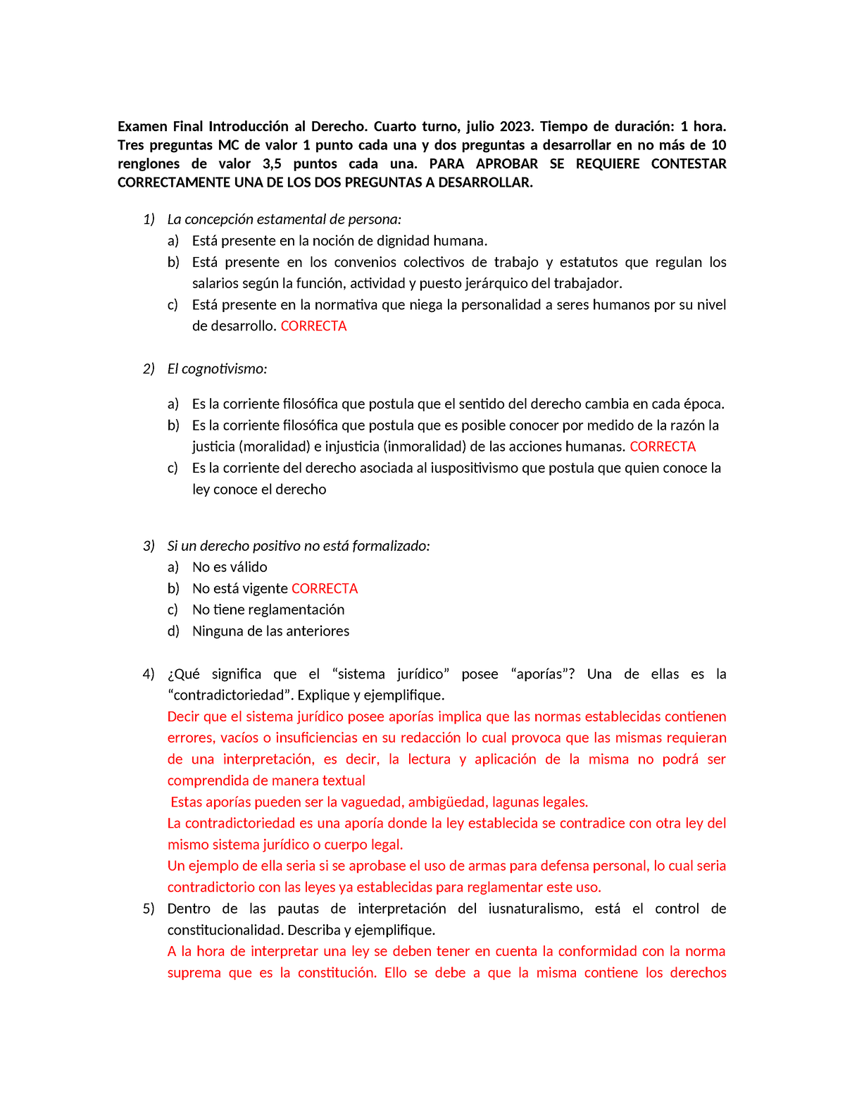 Examen Final 1 - Examen Final Introducción Al Derecho. Cuarto Turno ...