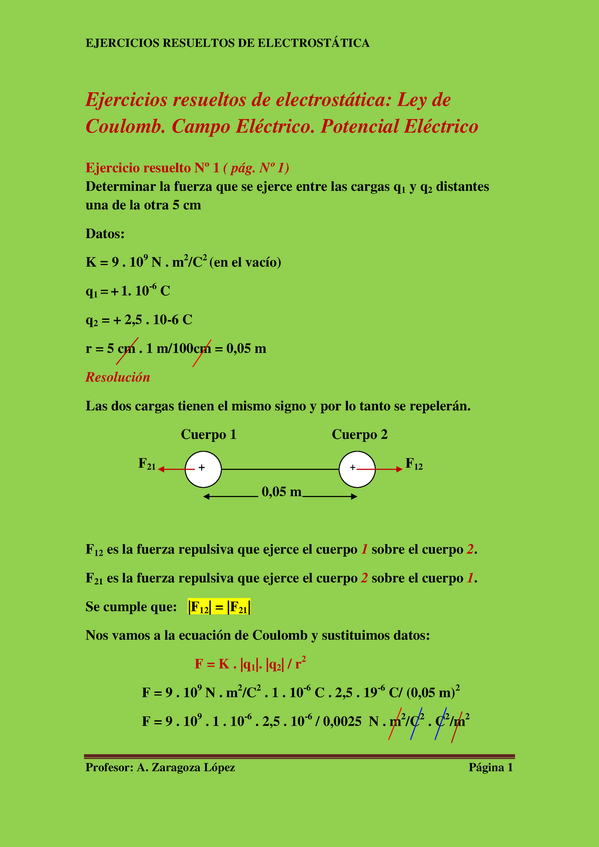 Ejercicios Resueltos DE Electrostatica - Ejercicios resueltos de  electrostática: Ley de Coulomb. - Studocu