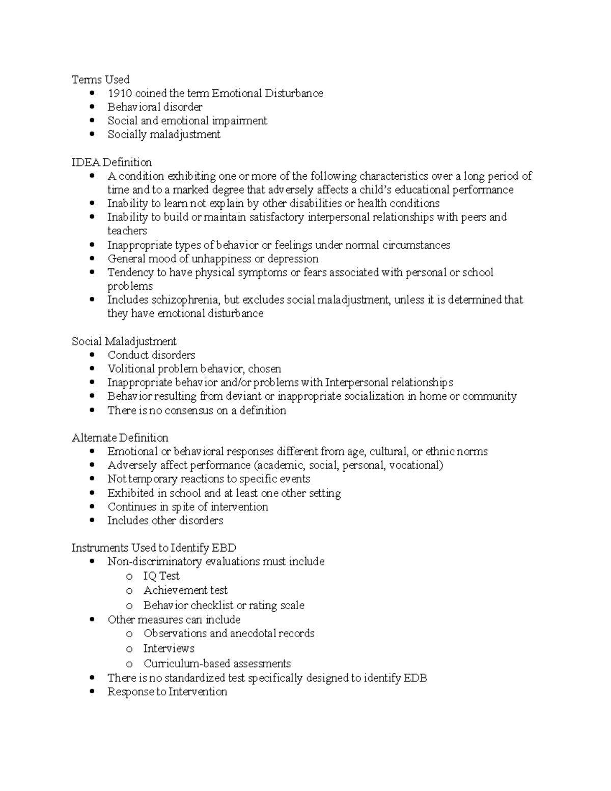 Exed 341 2 26 Lecture Notes 7 Terms Used 1910 Coined The Term Emotional Disturbance Studocu
