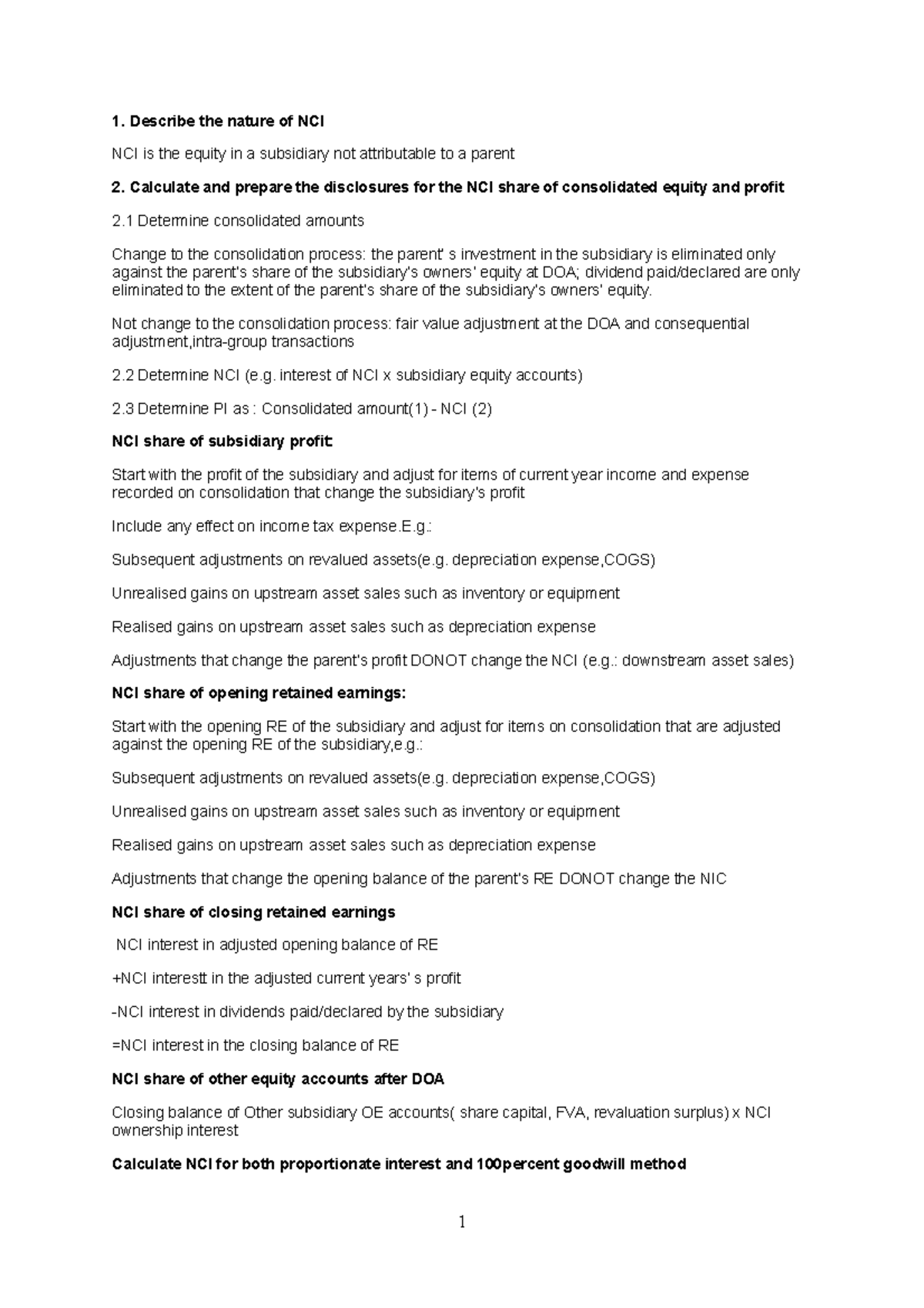 NCI notes 022754 Corporate Accounting UTS StuDocu