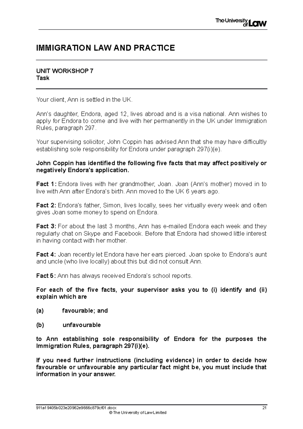 2223 imm ws07 ce02 task t - IMMIGRATION LAW AND PRACTICE UNIT WORKSHOP ...