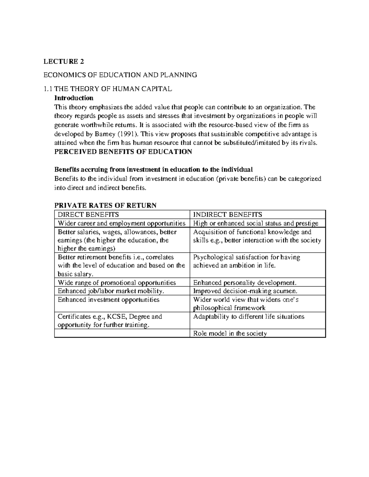 2.THE Theory OF Human Capital - LECTURE 2 ECONOMICS OF EDUCATION AND ...
