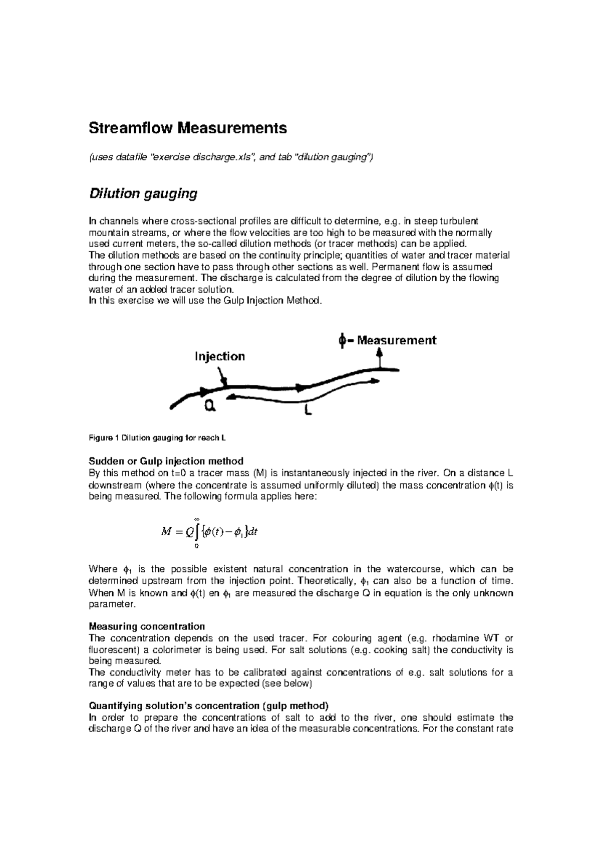Assignment Dilution Gauging Streamflow Measurements (uses datafile