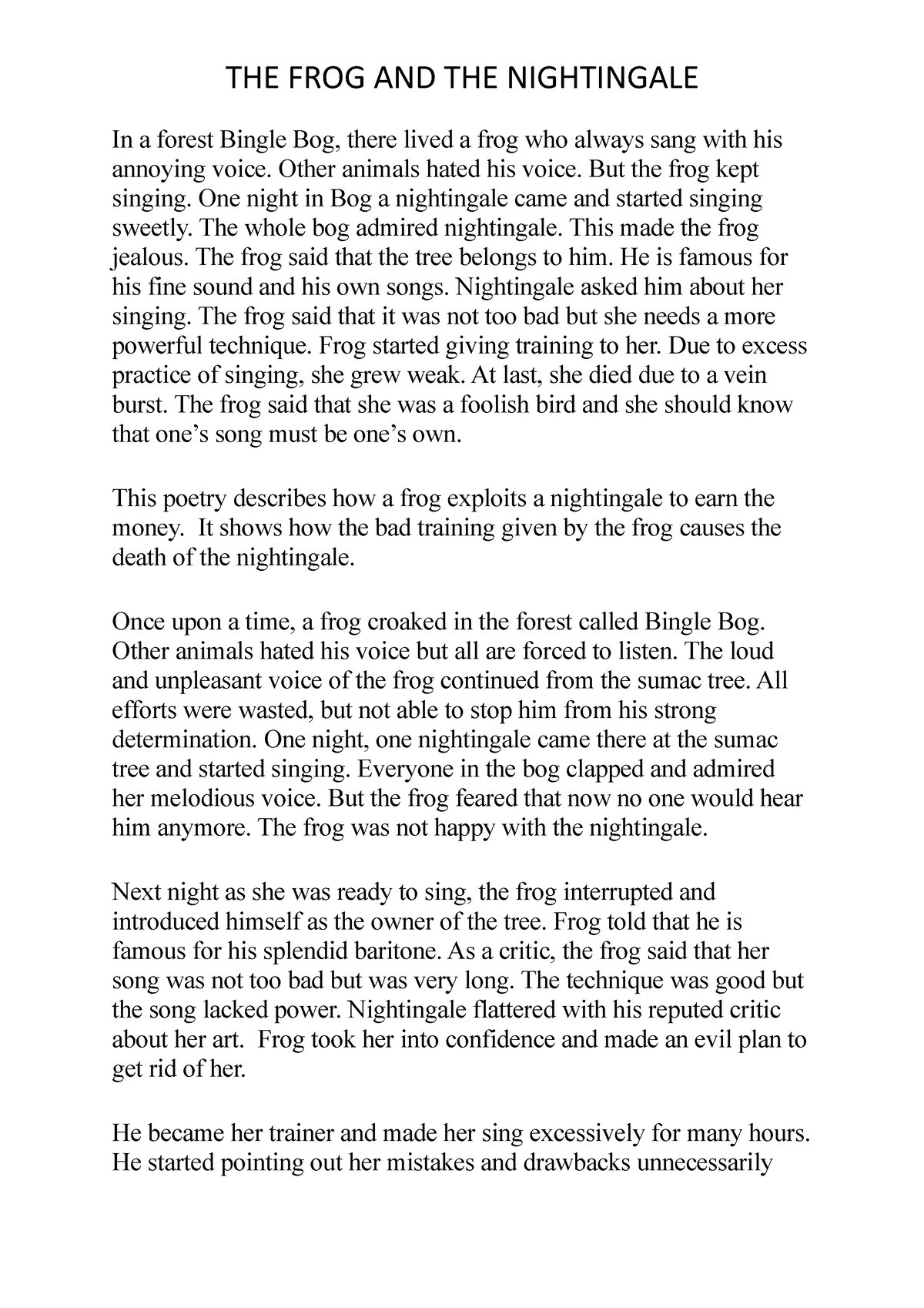 The Frog and the nightingale notes - In a forest Bingle Bog, there ...