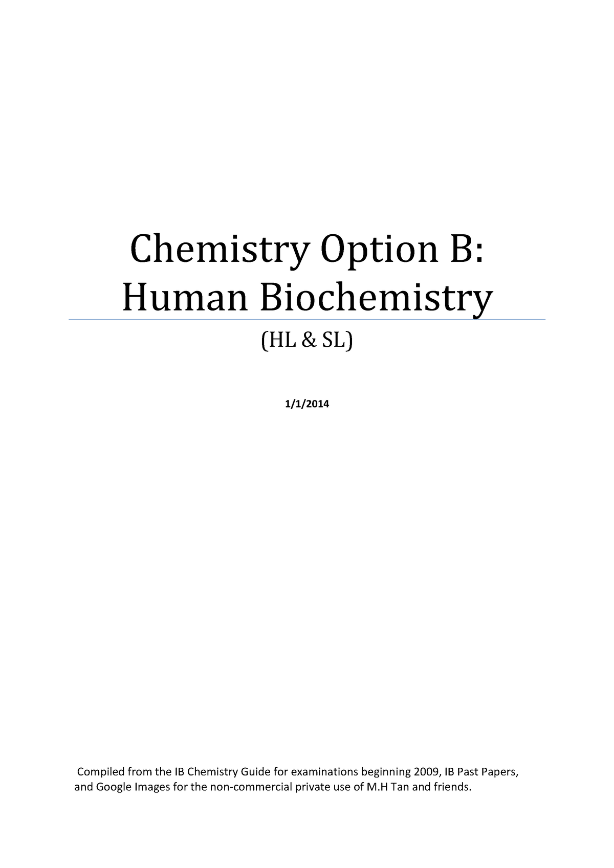 Biochemistry: Option B - Chemistry Option B: Human Biochemistry (HL ...