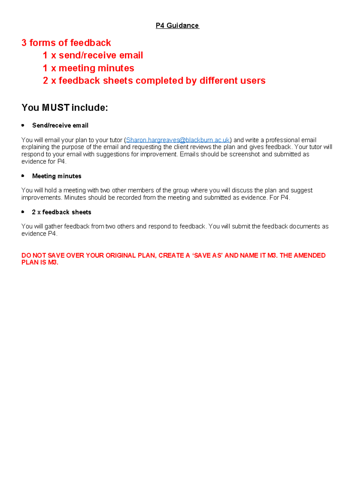 P4-Outline-Review - P4 Guidance 3 forms of feedback 1 x send/receive ...
