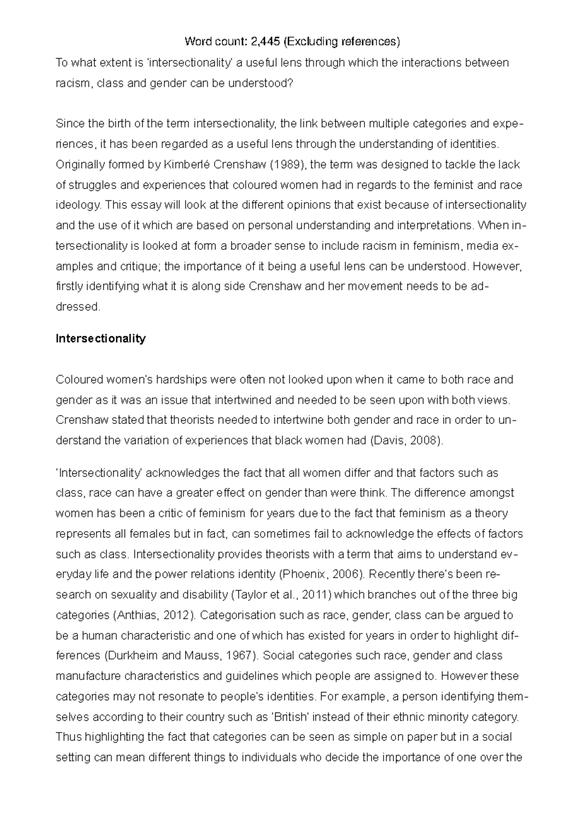 To what extent is ‘intersectionality’ a useful lens through which the ...
