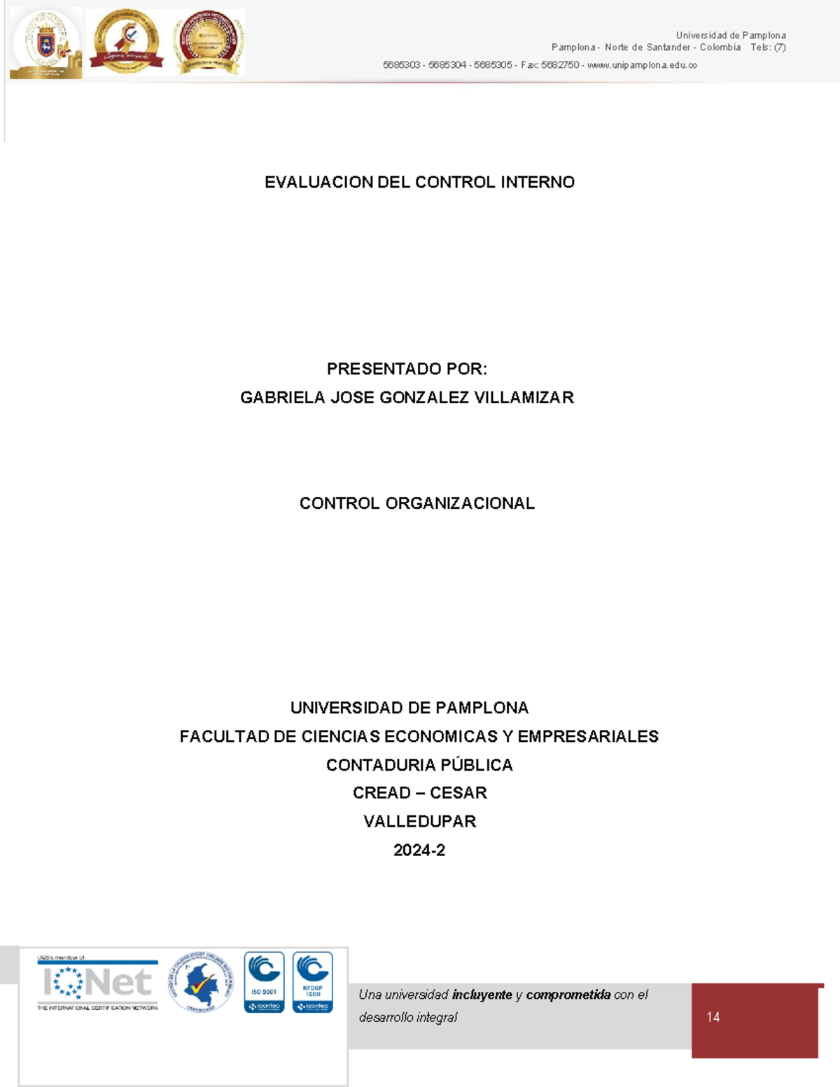 Evaluacion DEL Control Interno Gabriela Gonzalez - Pamplona - Norte de ...