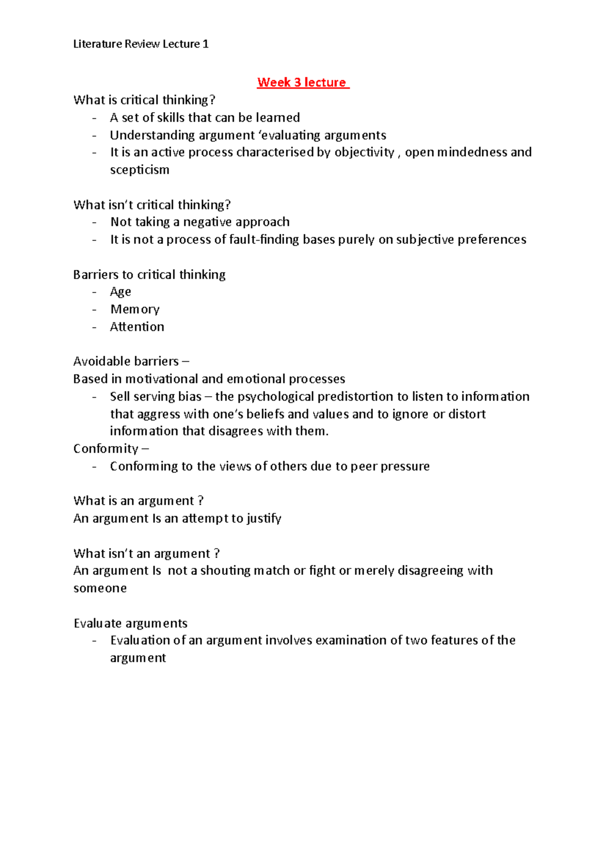 Week 3 lecture - NAA - Week 3 lecture What is critical thinking? A set ...