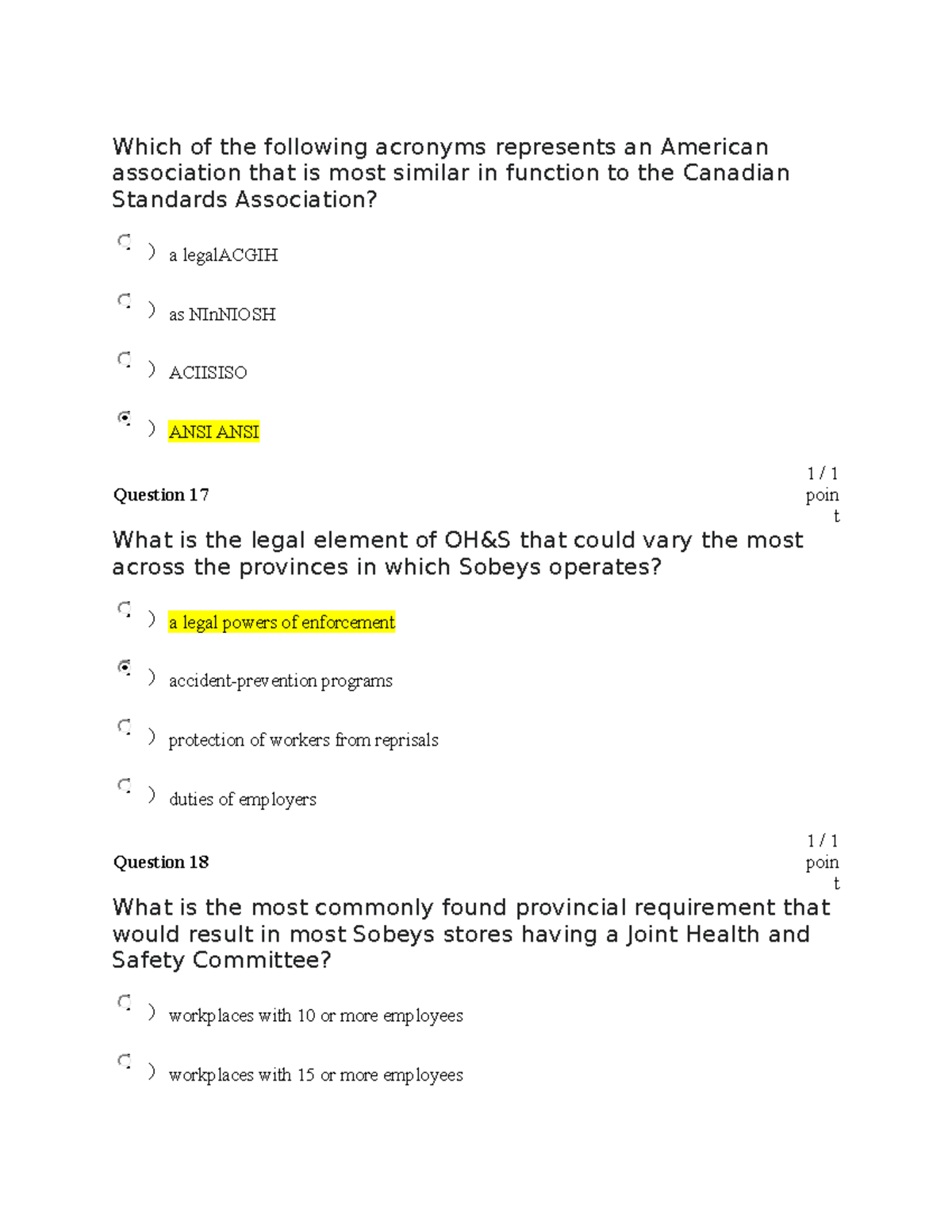 Quiz 14 occupational health and safety Which of the following